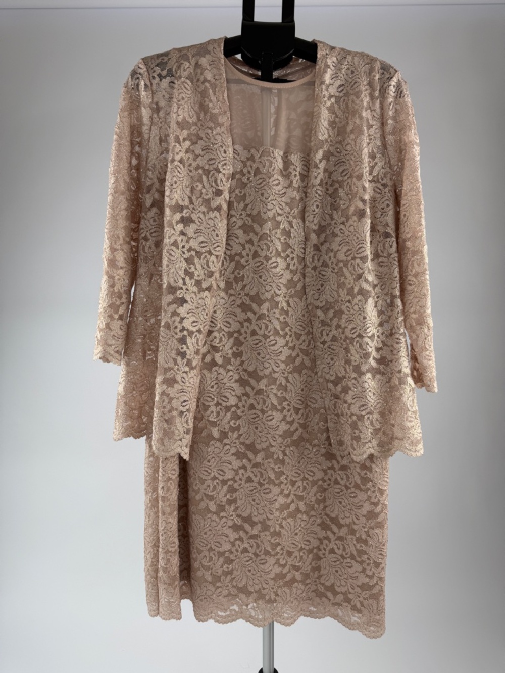 Onyx Nite Lace Dress Jacket Set Size 16 Beige Nude Formal Wedding